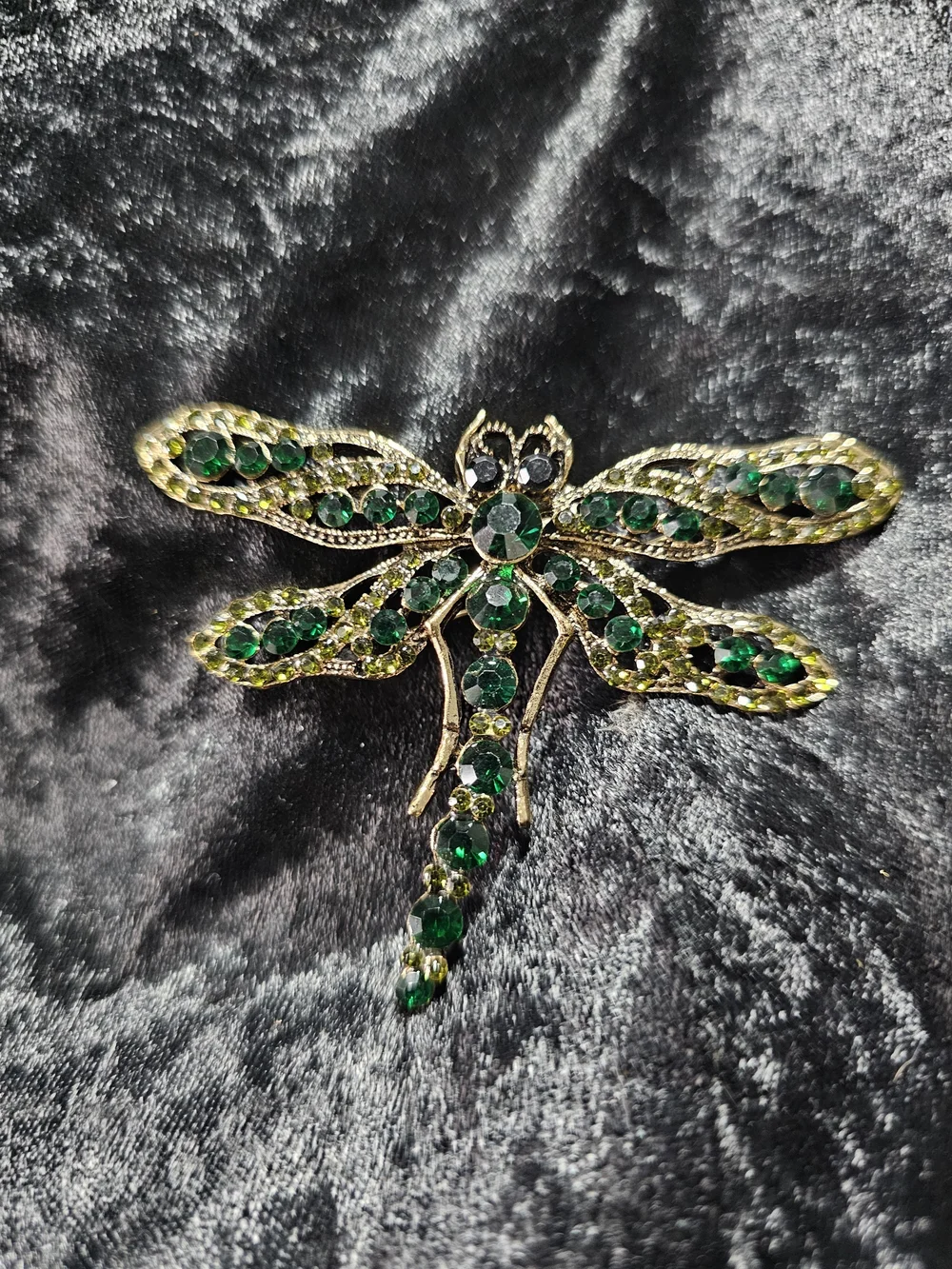 Emerald Dragonfly Crystal Brooch - Green